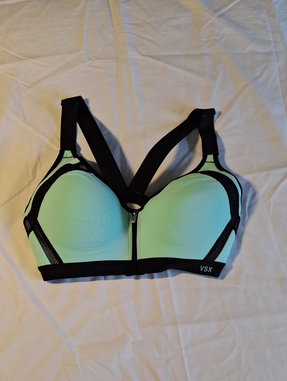 VSX Mint Green Sports Bra with Black Trim and Front Zip